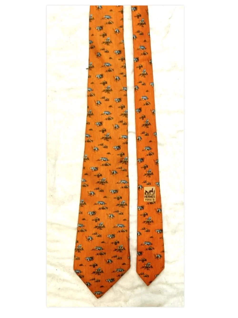 Hermes Whimsical Moles Animals Men's Tie Orange Silk 7794 FA 3.5